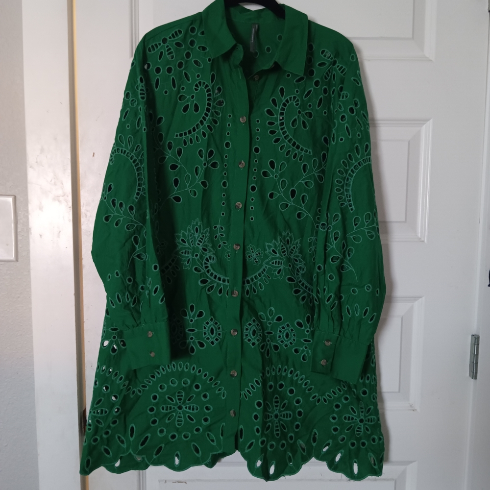 Anthropologie Green Eyelet Mini Dress